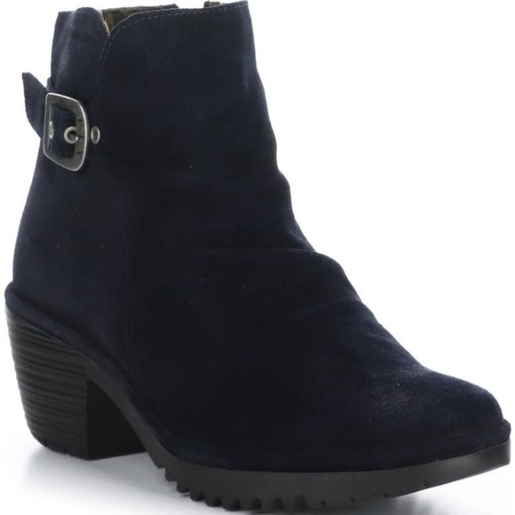 Fly London $335 WINA346FLY Wina Navy Oil Suede Bootie Euro Sz 41 NIB! - Picture 1 of 5